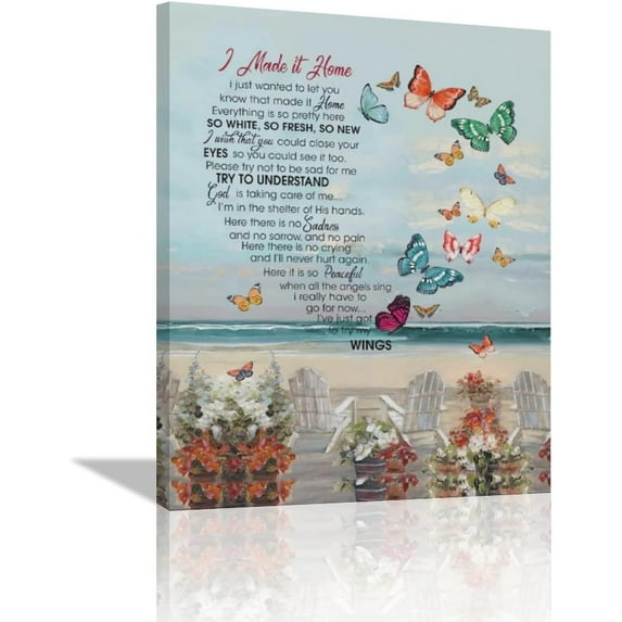 Butterfly Wall Art Beach Pictures Wall Decor Coastal Canvas Butterflies Inspirational Quotes Painting Prints Framed Artwork for Bedroom Living Room Bathroom Ready to Hang 12"x16"