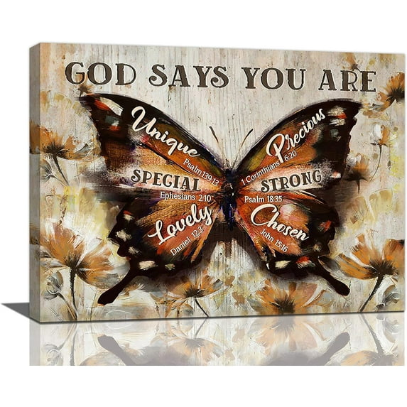 Butterfly Wall Art Christian Butterfly Pictures Wall Decor Bible Verse Scriptures Canvas Painting Prints Modern Artwork Home Decoration for Bedroom Bathroom Living Room 16"x12"
