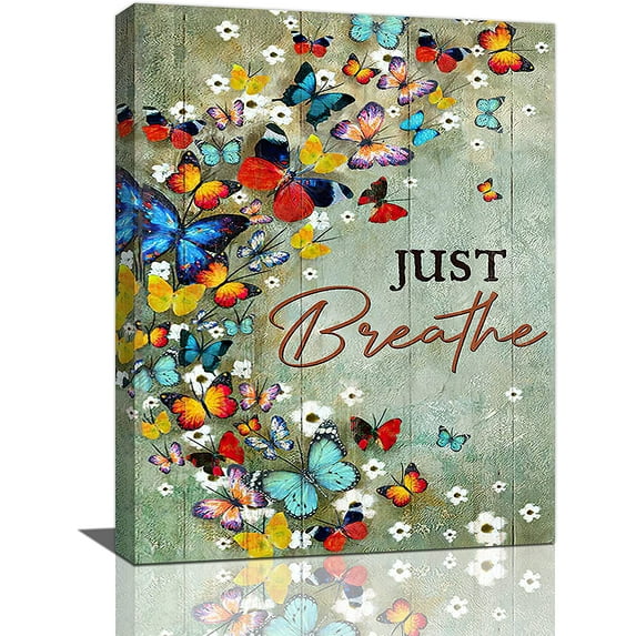 Butterfly Wall Art Colorful Butterfly Pictures Wall Decor Butterfly Painting Just Breathe Canvas Prints Modern Artwork Framed Home Decoration for Bathroom Bedroom Living Room Office 12''x16''
