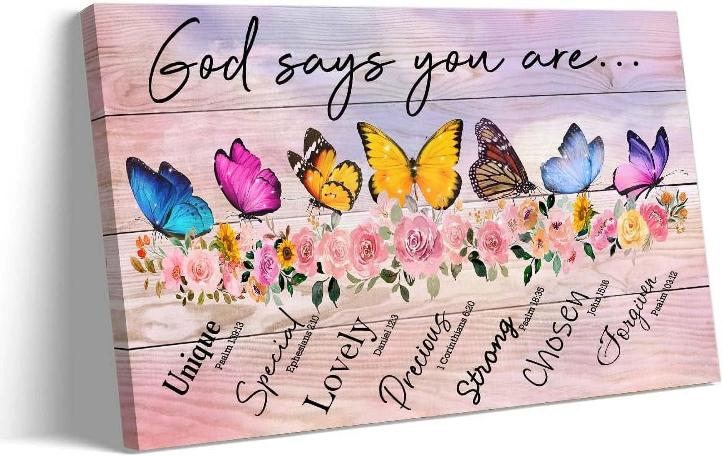 Butterfly Wall Art God Says You Are Bible Quotes Poster Framed Pictures ...