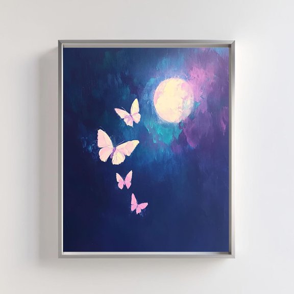 Butterfly Wall Art, Moonlight Print, Celestial Bohemian Decor, Butterfly Night Sky, Dreamy Mystical Aesthetic Art Wall Art, Modern Wall Decor, 24x36 UNFRAMED