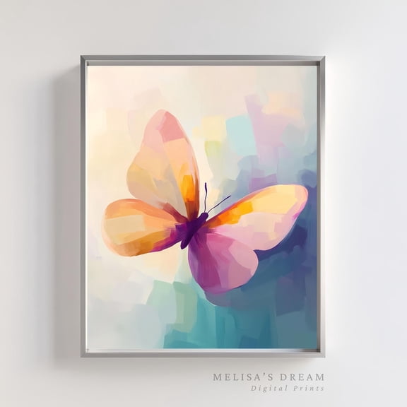 Butterfly Wall Art Pastel Abstract Insect Nature Decoration, Unframed Paper Poster 8x10in