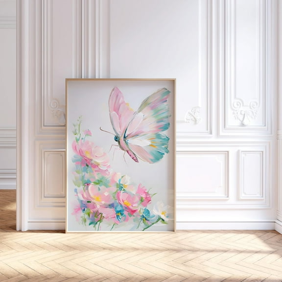 Butterfly Wall Art Print, Pastel Butterfly Flowers Poster, Girls Tween Nursery Room Decor, Colorful Insect Wall Art,, Unframed Poster Size 8x12