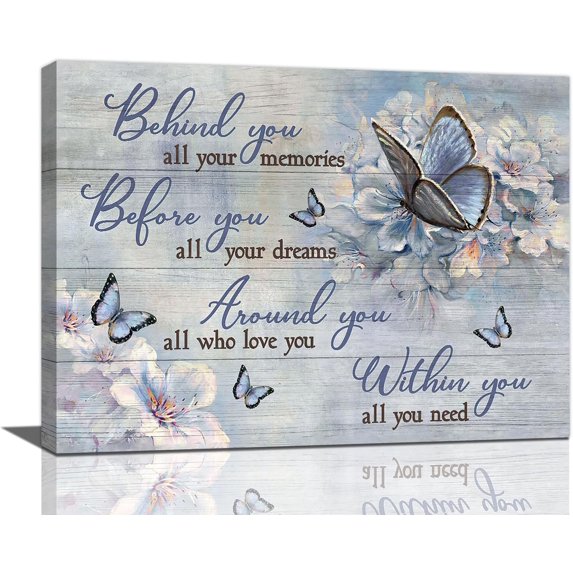 Butterfly Wall Art Purple Flower Pictures Wall Decor Farmhouse Rustic Floral Canvas Prints Motivational Quotes Painting Modern Artwork Home Decoration for Bathroom Bedroom Living Room