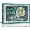 thumbnail image 1 of Butterfly Wall Art Teal Butterfly Floral Wall Decor Farmhouse Window Butterfly Pictures Canvas Prints Artwork Painting Modern Home Decorations For Bathroom Girls Bedroom Living Room Framed 16"x12", 1 of 6
