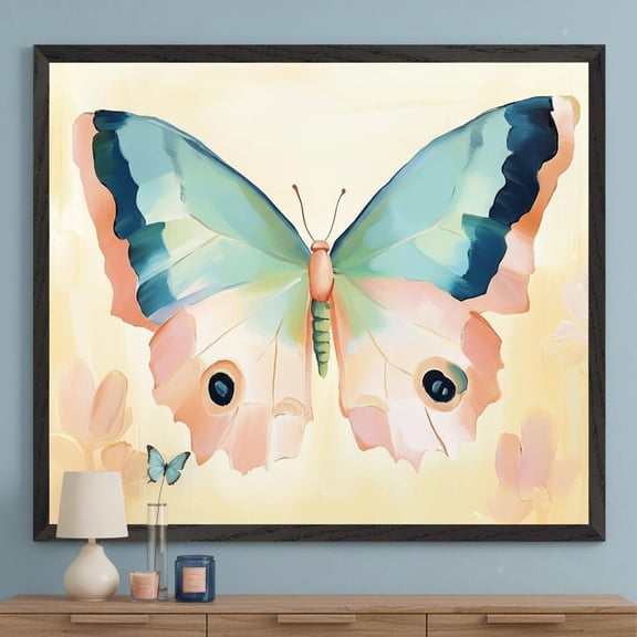 Butterfly Wall Art Teal and Peach Tones Pastel Nursery Decor Whimsical Nature Print Cottag