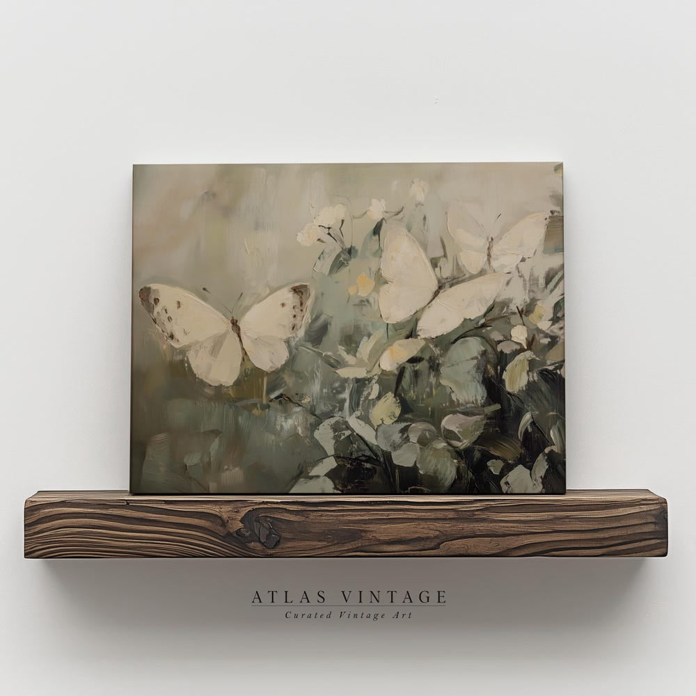 Butterfly Wall Art Vintage Spring Floral Painting Print Neutral Sage ...