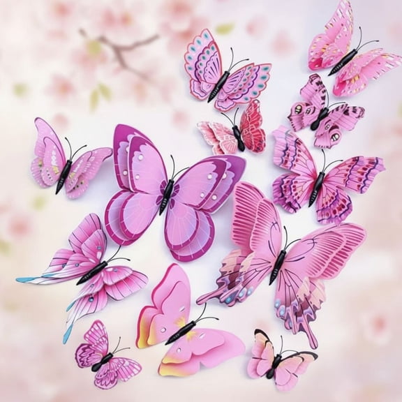 Butterfly Wall Decor 24/48 PCS, 3D Butterflies Stickers for Party Decorations with Magnets(Pink, 24)