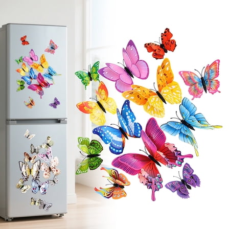 Butterfly Wall Decor, 3D Butterfly Stickers, Beautiful Butterfly Wall Stickers, Removable Butterflies DIY Art Decor Crafts, 1 Pack Foldable Plastic Butterflies Wall Stickers Colorful