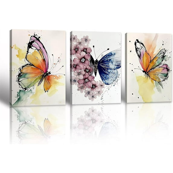 Butterfly Wall Decor - Colorful Butterfly Canvas Wall Art for Girls Bedroom Modren Butterfly Nursery Decor Posters Artwork Bathroom Home Decorations 12" X 16" X 3 Pieces