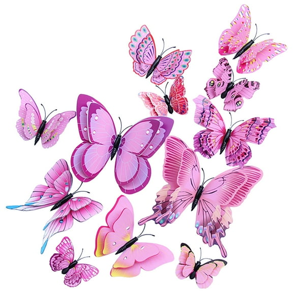 Butterfly Wall Decor,Plastic Butterflies Foldable Removable Water-Proof Reusable Mural Wall Stickers,3D Butterflies Stickers With Magnets For Party Decorations,Butterfly Decorations,Pink