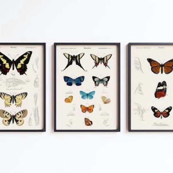 Butterfly Wall Decor, Set Of 3 Wall Art, Vintage Butterfly, Butterfly Poster, Butterfly Art Print, Boho Art, Poster Only