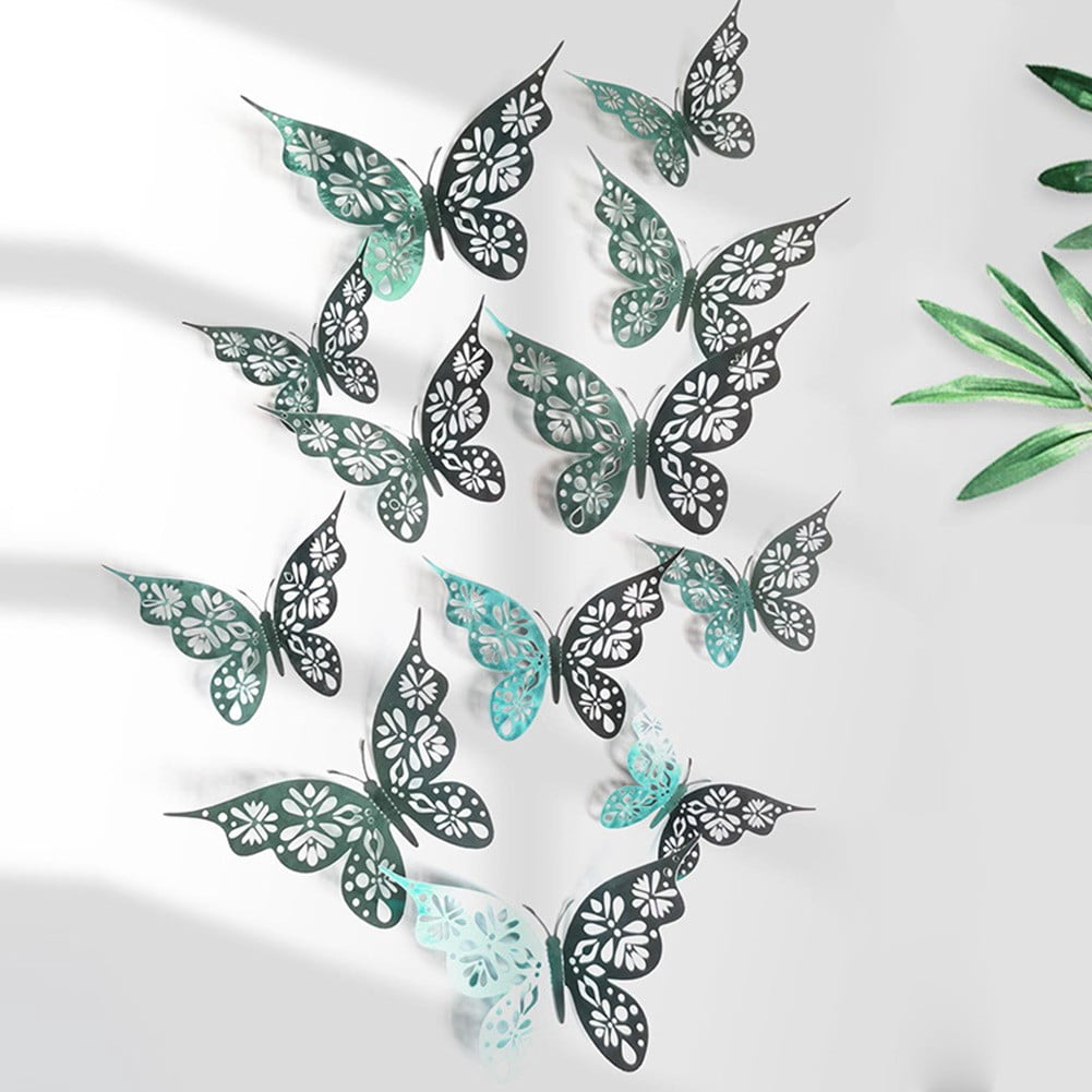 Butterfly Wall Decor Sticker Wall Decal - 12Pcs 3D Hollow Art ...