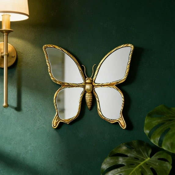 Butterfly Wall-Mounted Decorative Mirror, Creative Bug Design Wall Art Retro Sculptures, Victorian Resin Gold Framed Flyng Insect Art for Home Bedroom(Butterfly)Z