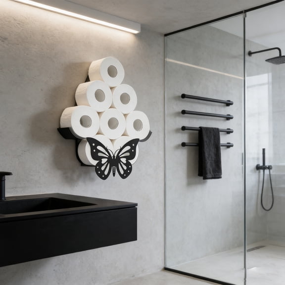 Butterfly Wall Mounted Toilet Paper Holder, Decorative Bathroom Tissue Storage Organizer for Home, RV, Vanity, Farmhouse Decor, Space-Saving Metal Iron Paper Towel Dispenser Rack
