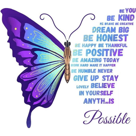 Butterfly Wall Sticker Inspirational Quotes Home Wall Decor Motivational Positive Saying Decals Butterfly Vinyl Wallpaper for Women Girls Bedroom Living Room Office Bathroom Decorations 1set
