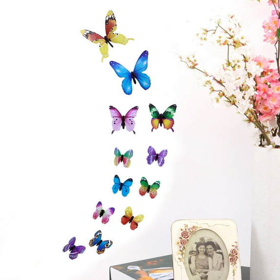 Butterfly Wall Stickers 12-Pack PVC Decals for Home Decor - 11cm, 8cm, 6cm Sizes - Multi-Color Removable Decals for Walls, Doors, Fridge, Laptop, Car & Tile Surfaces