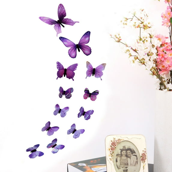 Butterfly Wall Stickers 12-Pack PVC Decals for Home Decor - 11cm, 8cm, 6cm Sizes - Multi-Color Removable Decals for Walls, Doors, Fridge, Laptop, Car & Tile Surfaces