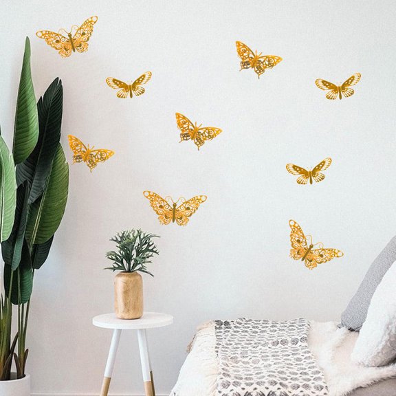 Butterfly Wall Stickers 12pcs Gold 3D Metallic Removable Butterfly Decals Party Decorations Birthday Wedding Nursery Wall Art Photo Backdrop Cake Table Decor Home Room DIY Stickers