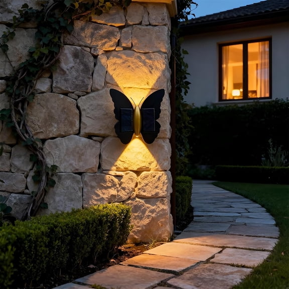 Butterfly Wall lihgts Decorations Solar Fence Lights Outdoor Solar Deck Light Waterproof LED Solar Powered Step Light Garden Butterfly Decorative Lighting for Front Door Yard Patio (Warm Light)