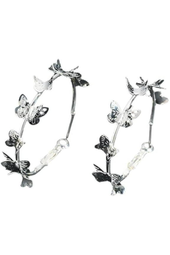 Butterfly Waltz Earrings, 925 Sterling Silver Butterfly Earrings, Butterflies Hoop Earrings for Women Trendy, Large Huggie Hoops Drop Earring Jewelry Dress Accessories Gifts