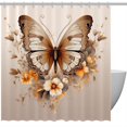 Butterfly Waterproof Bathroom Curtains Set with Hooks Printed Shower