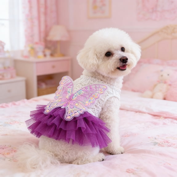 Butterfly Wedding Princess Dress for Dogs Cats Cute Pet Formal Party Wear Adjustable Closure Breathable Mesh Small Medium Dogs Cats Weddings Birthday Parties Holiday Events Photo Shoots Pet Supplies