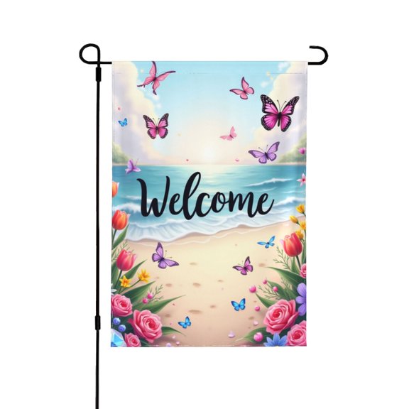 Butterfly Welcome Garden Flag 12x18 Inch Double Sided – Spring Floral Beach Ocean Outdoor Yard Decoration For Porch, Lawn & Patio