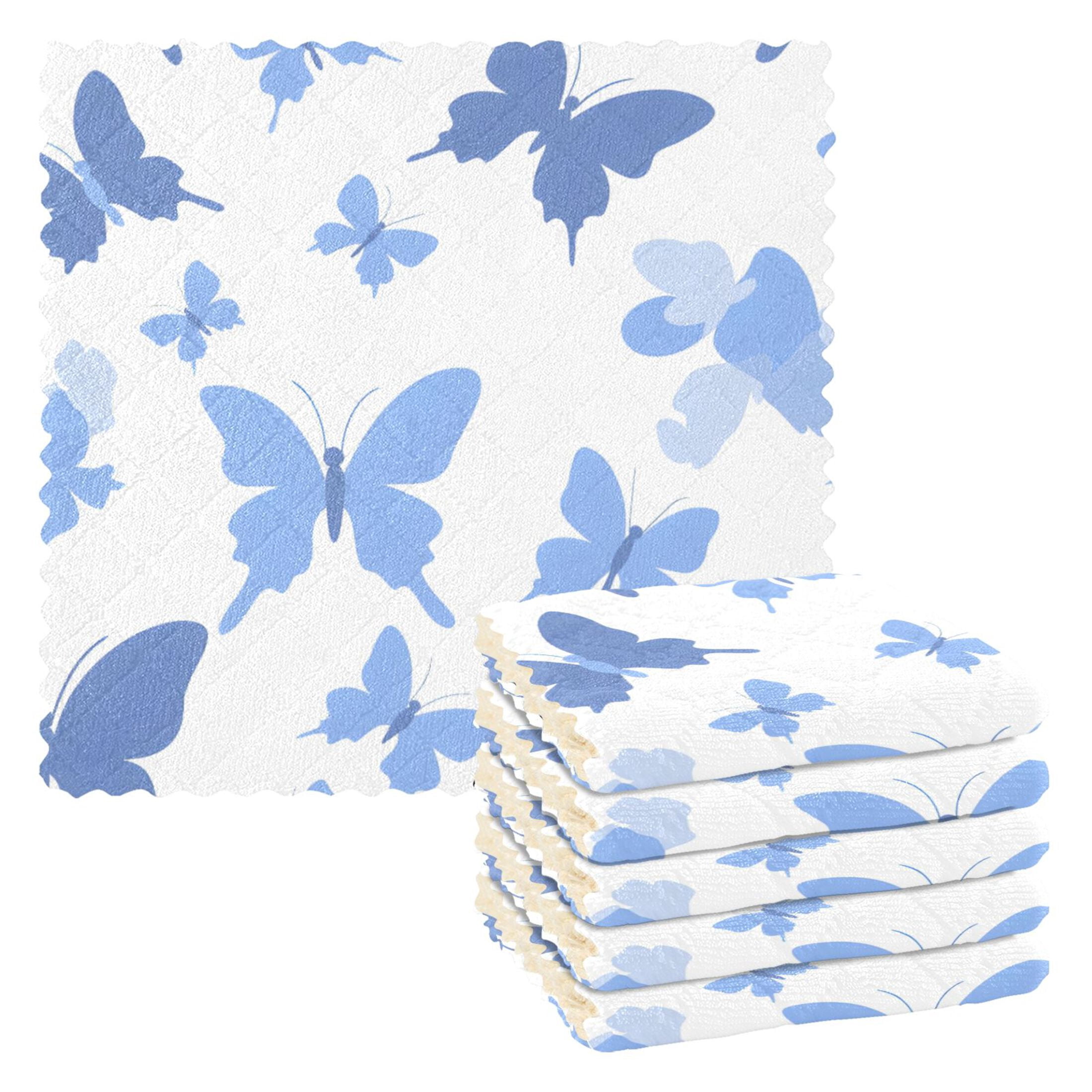 Butterfly White Blue Pattern Dish Towels 6 Pack Kitchen Cleaning Dish ...