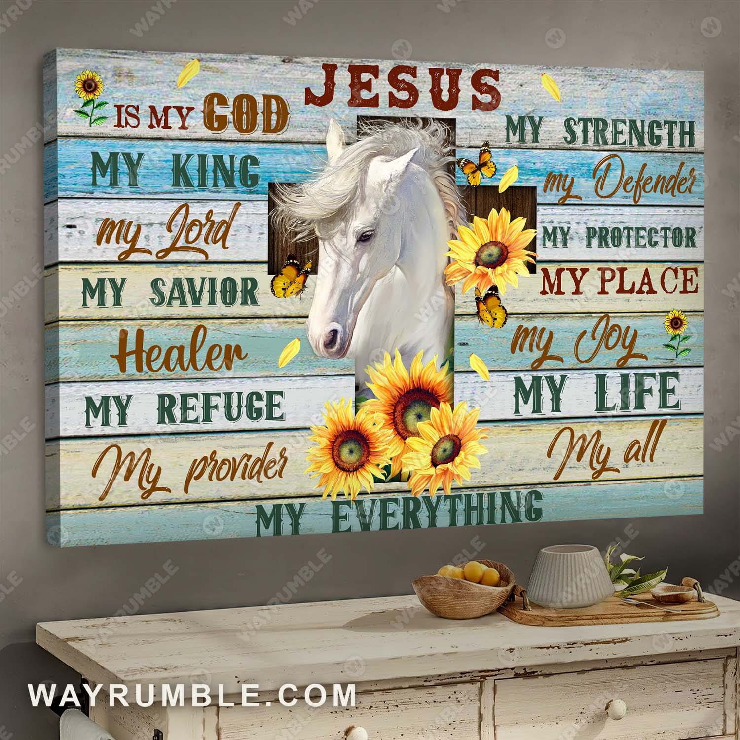 Butterfly White Horse Cross Sunflower Jesus Is My God My Lord My ...