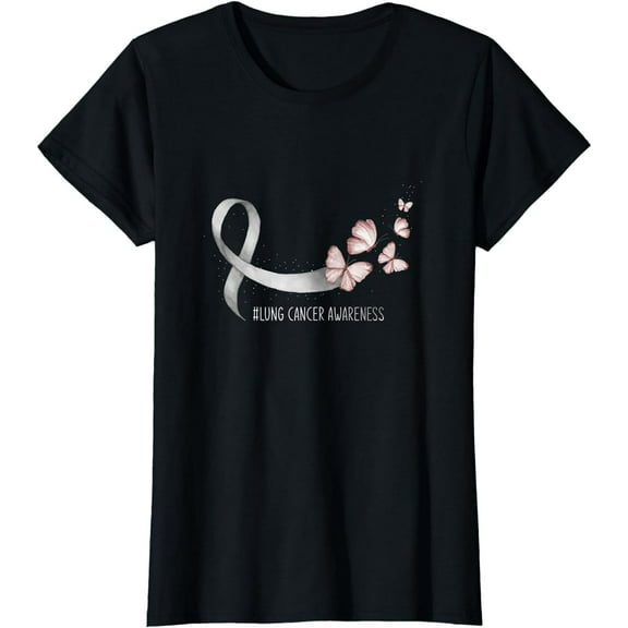 Butterfly White Ribbon Lung Cancer Awareness T-Shirt