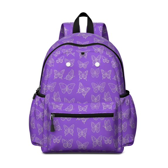 Butterfly White Silhouette Pattern Cute School Backpack with Padded Back and Adjustable Shoulder Straps 13.4"x11"x4.7"