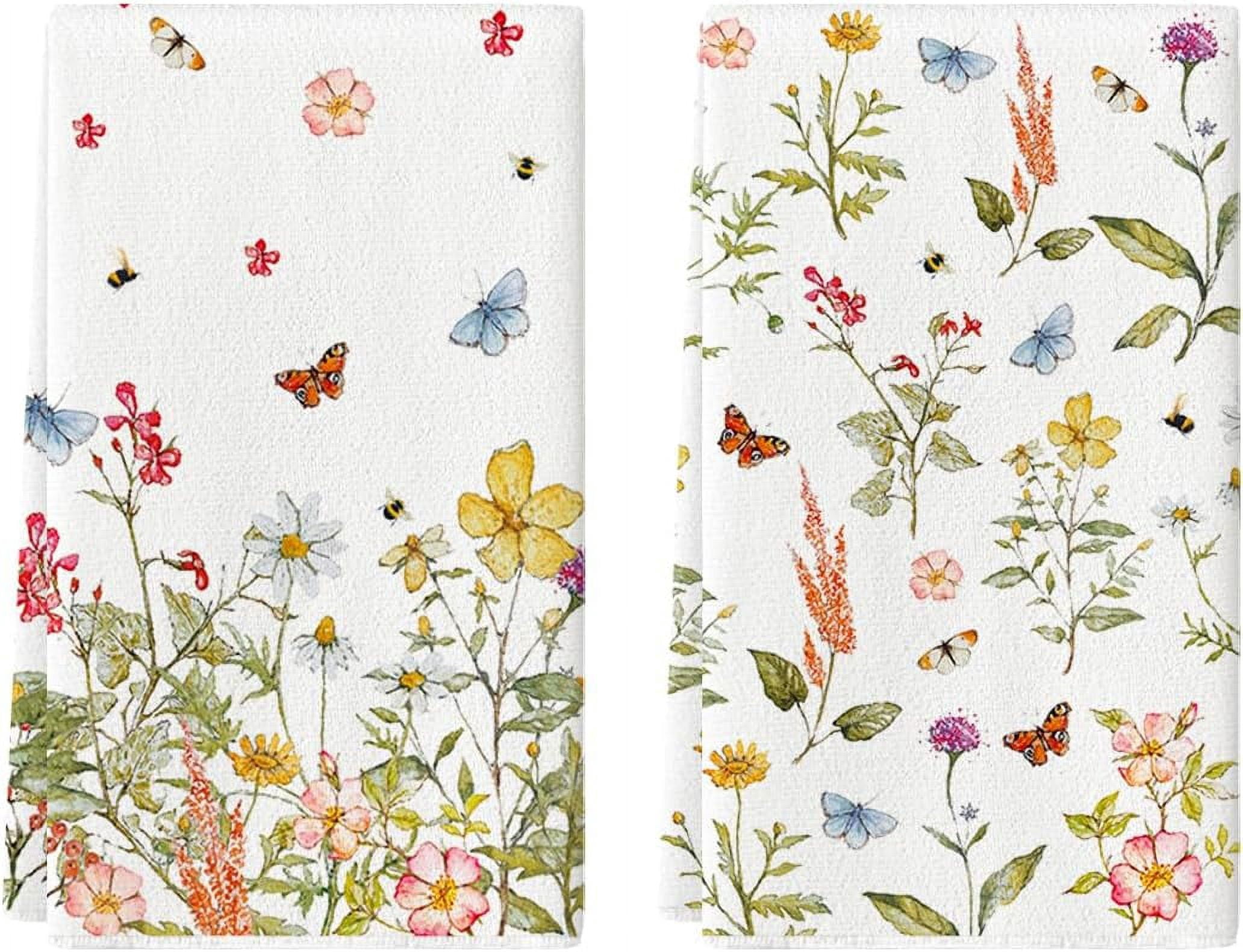 Wildflower Kitchen Towels Set Of 2 - Floral Butterfly Design, 18"x26", Absorbent & Decorative - View #9