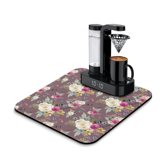 Butterfly Wildflower Coffee Bar Mat, Absorbent Kitchen Counter Mat, Floral Botanical Dish Drying Pad, Rustic Bloom Decor, 16x18in