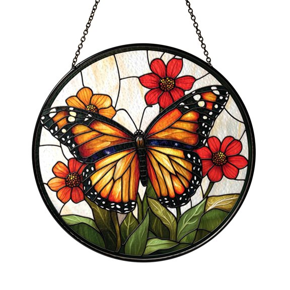 Butterfly Wildflower Meadow Glass Suncatcher Window Art Bright Botanical Theme