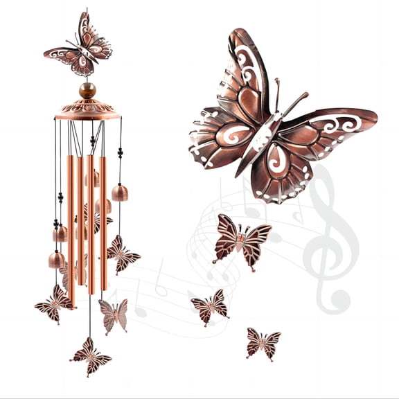 Butterfly Wind Chime Decoration Front The Window, Butterflies Aluminum Tube Windchime with S Hook,Patio Garden Decor, Housewarming Gift