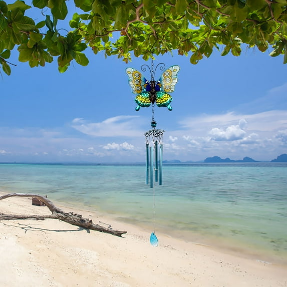 Butterfly Wind Chime for Outside, Aluminum Tubes Garden Patio Decorations with Pendant, Spring Decor Home Yard Butterfly Windchimes Memorial Bells