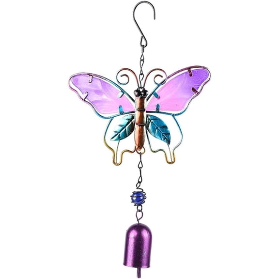 Butterfly Wind Chimes 11.9 Inch Metal Iron Frame Small Bells Glass Hanging Outdoor Insect Windchimes Decoration