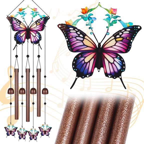 Butterfly Wind Chimes for Outside,Metal Windchimes with S Hook with Playful Design Wind Chime Garden Decor Outdoor Ideal Memorial/Housewarming/Birthday/Festival Gifts Front Yard Decor