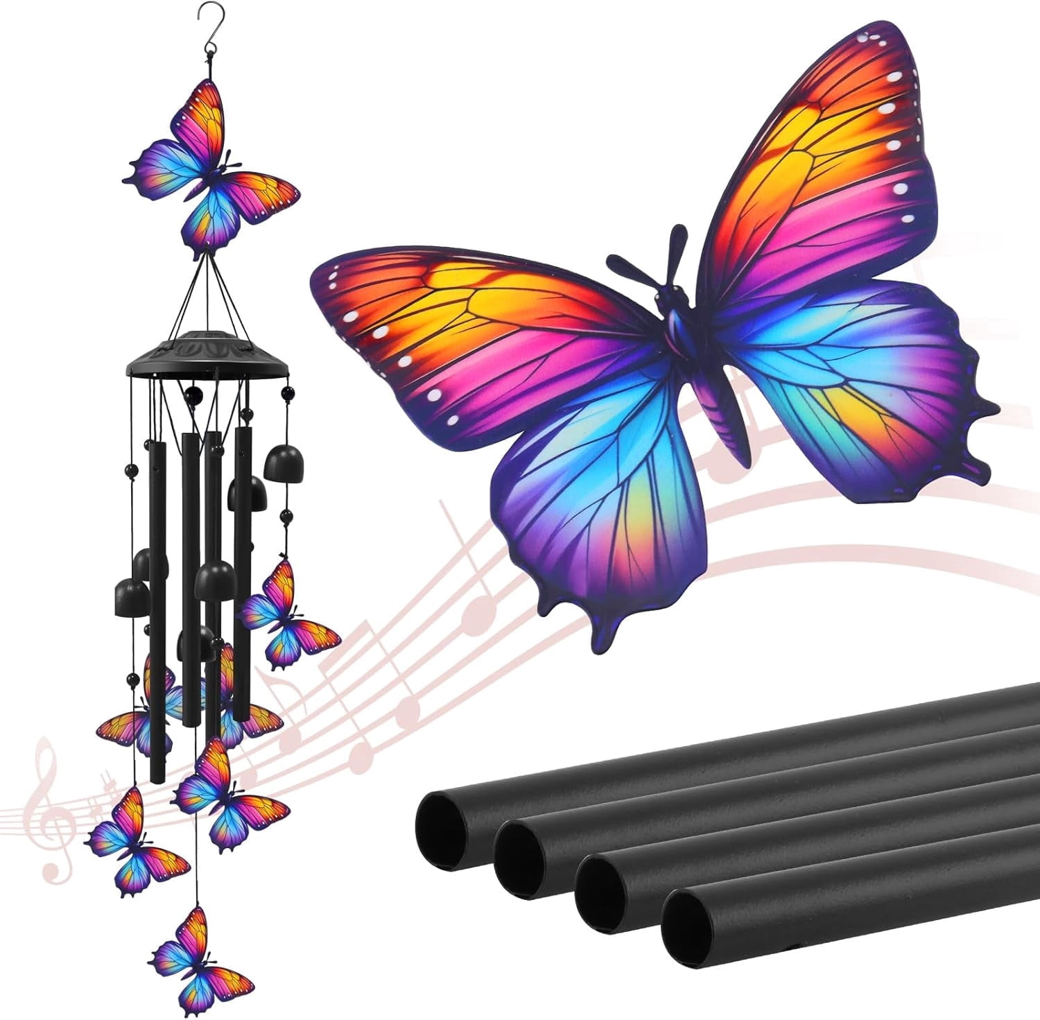 Butterfly Wind Chimes for Outside 39", Metal Outdoor Windchimes, Patio Decor Gifts for Women