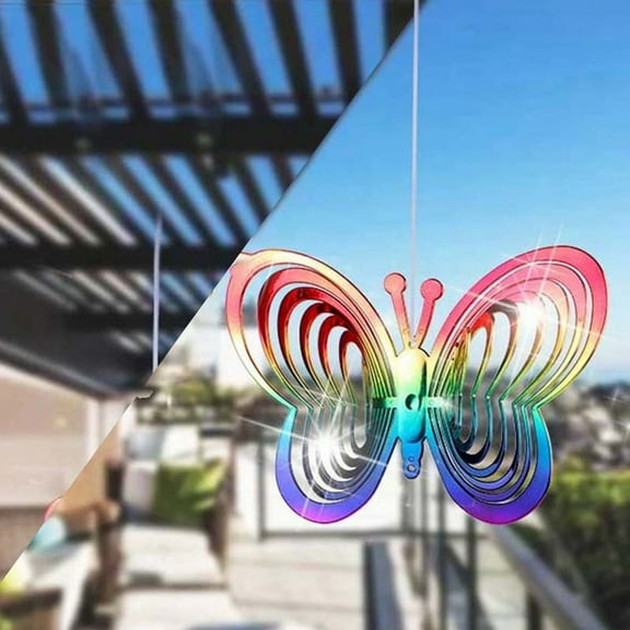 Butterfly Wind Spinners Hanging Ornaments Bird Deterrent Wind Catcher Rotating Wind Chime OutdoorDecoration G,1 * Butterfly Wind Spinner,Gold