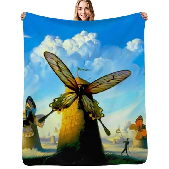 Butterfly Windmill Flannel Blanket Warm Soft Bedding Throws Winter Camping Chair Sofa Bed