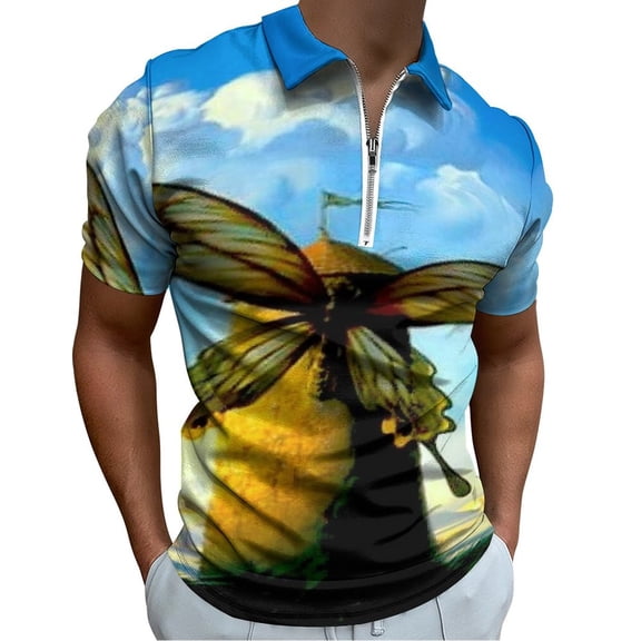 Butterfly Windmill Men Zipper T-shirt Summer Casual Short Sleeve T-shirt Top