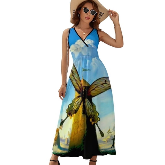 Butterfly Windmill Sleeveless Dress Dresses Women Summer Evening Dresses Ladies Bohemia Long Dresses