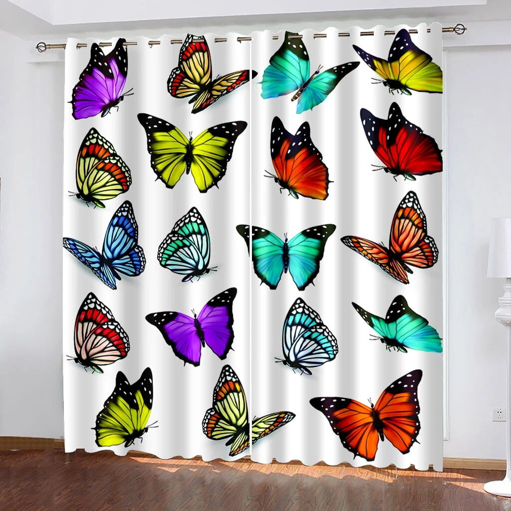 Butterfly Window Curtains for Bedroom Living Room Colorful Flying ...