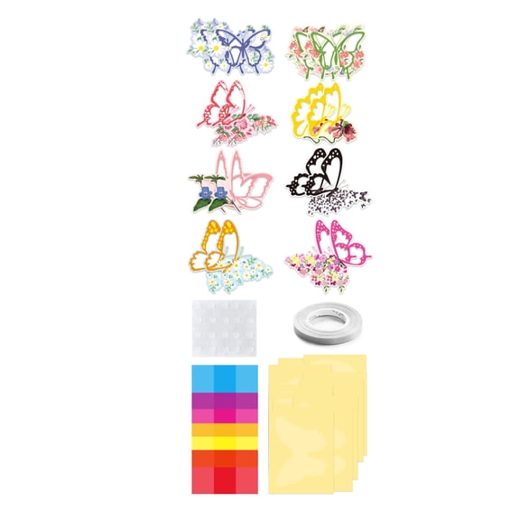 Butterfly Window Decor Craft Kit, DIY Colorful Paper Cut Art Set with 60 Assorted Butterfly Cutouts 1 Hanging String 2 Adhesive Dots 1 Instruction Back Card, for Home Party Wall Window Hanging Decora