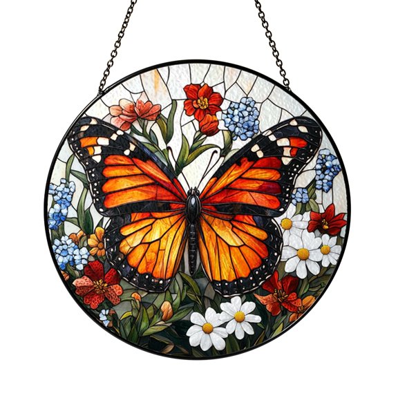 Butterfly Wing Stained Glass Style Suncatcher Window Hanging Artistic Nature Decor
