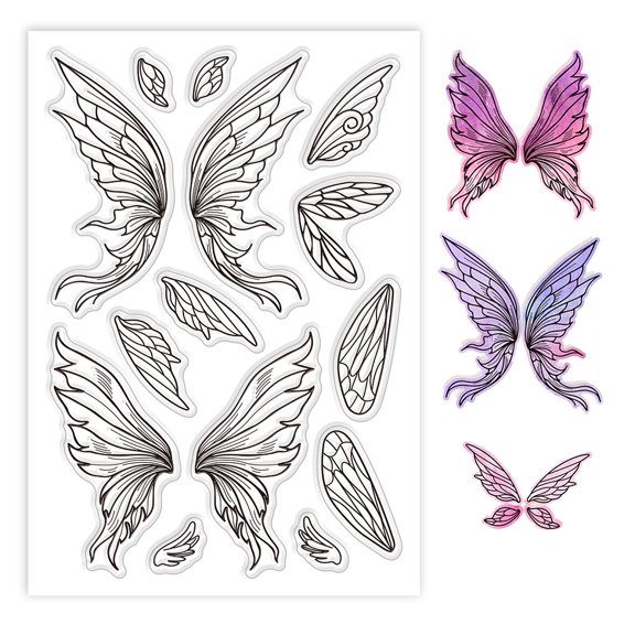 Butterfly Wings Silicone Clear Stamps Elf Wings Transparent Stamp Seals for Card Making DIY Scrapbooking Journaling Decoration 11x16cm/4.3x6.3in