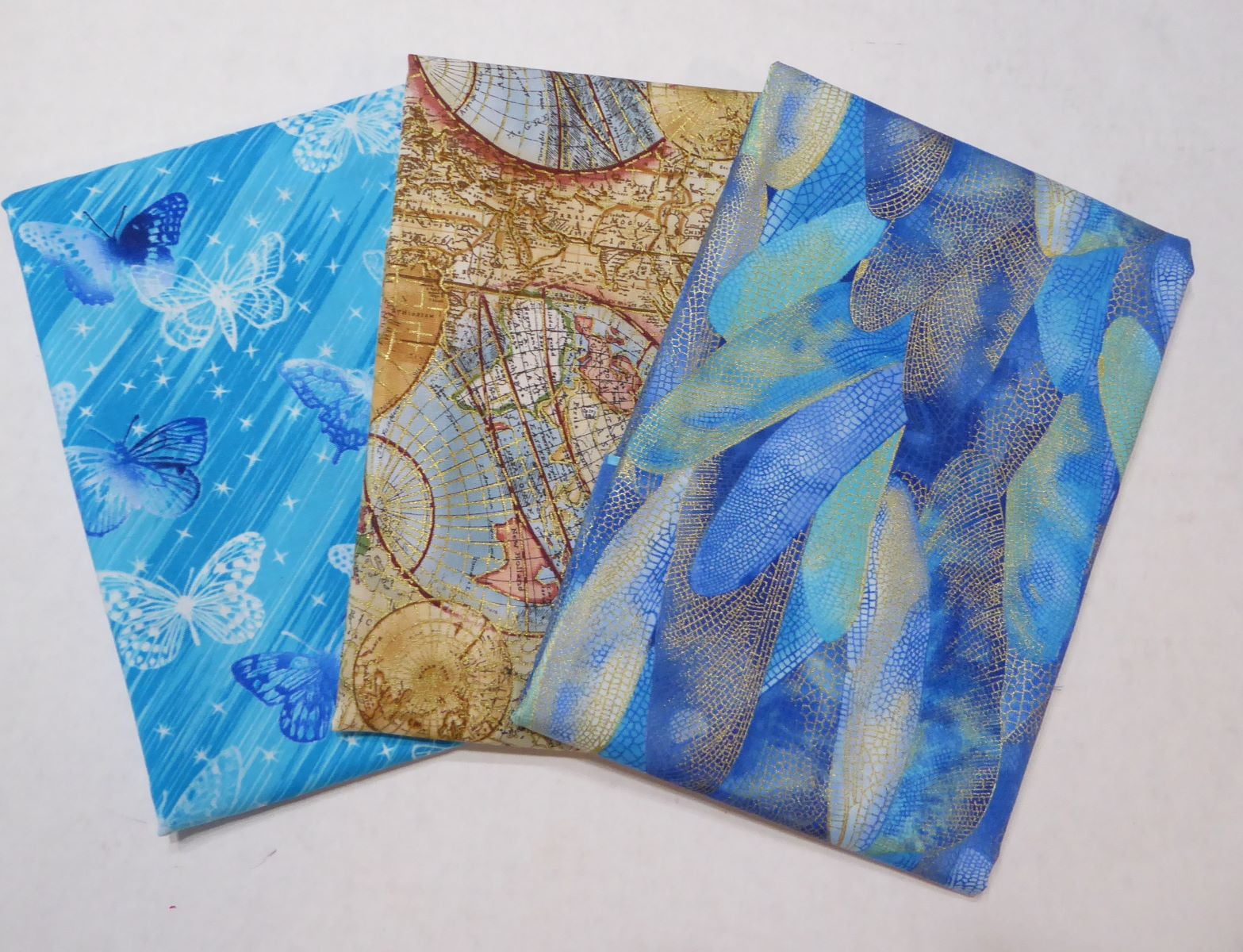 Vibrant Blue and Gold Butterfly Cotton Fabric Bundle