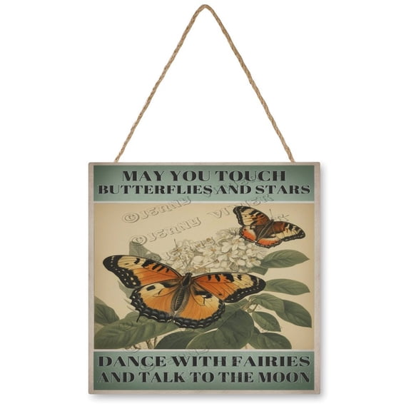 Butterfly With Flower Wooden Hanging Decoration Art Butterfly Room Wall Rustic Living Room Accessories for Bedroom Decor 12"x12"